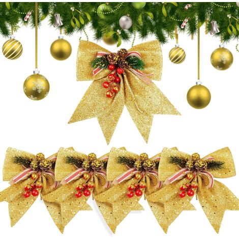 Ensemble de 5 pièces comprenant des nœuds de Noël, des décorations en ruban et des ornements de sapin de Noël à paillettes.