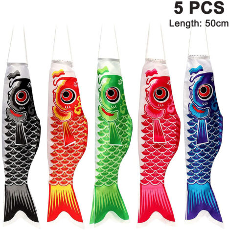 Ensemble de 5 pièces : drapeau carpe, manche à air, carpe colorée, cadeaux artistiques, serpentin de poisson, décorations pour la maison et les fêtes