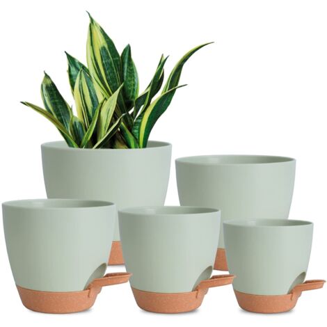 Ensemble de 5 pots de jardinage, pots à réserve d'eau de 12,5 cm, grande capacité de drainage, adaptés aux plantes d'intérieur et d'extérieur.