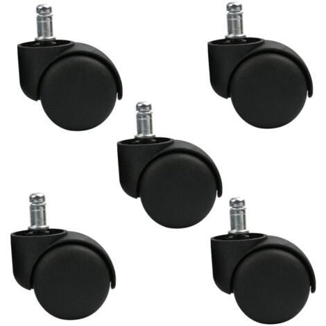 Ensemble de 5 roulettes pivotantes pour tabouret ou chaise de bureau - Noir - Roues silencieuses