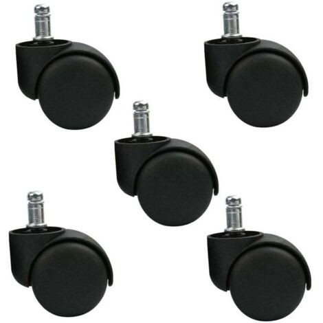 Ensemble de 5 roulettes pivotantes pour tabouret ou chaise de bureau - Noir - Roues silencieuses