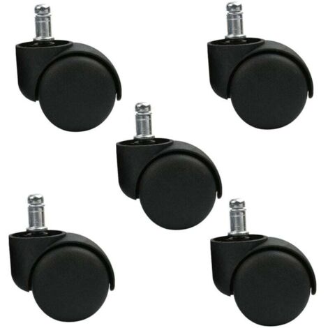 Ensemble de 5 roulettes pivotantes pour tabouret ou chaise de bureau - Noir - Roues silencieuses