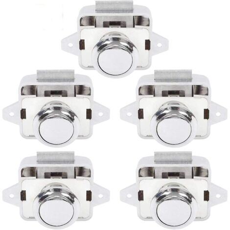 ensemble De 5 Serrures  Bouton-poussoir Argentes, Boutons Sans Cl Pour Serrures De Porte D'armoire, Pour Bateaux De Camping Caravane Caravane