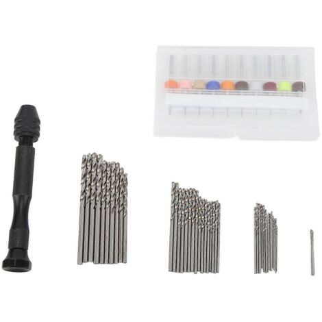 Ensemble de 57 forets à main, perceuse à main avec étau à broche, 46 micro-forets hélicoïdaux, 10 mini-forets pour circuits imprimés (0,11 mm).