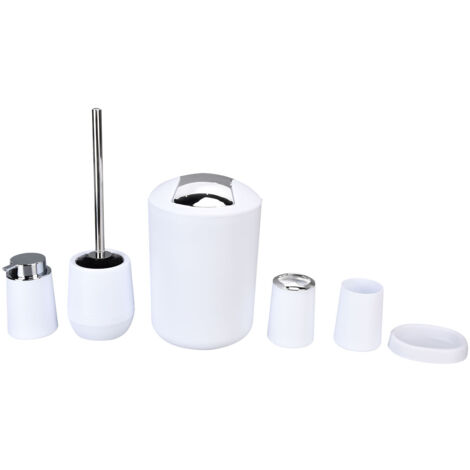 Ensemble de 6 Accessoires Salle de Bain en Acier Inoxydable Blanc - Porte-Savon et Porte-Brosse à Dents Élégants