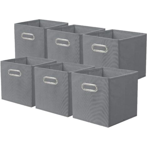 Ensemble De 6 Boîte De Rangement En Tissu Pliable Avec Poignée Métal Pour Armoire Et Jouets Gris