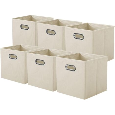 Ensemble De 6 Boîte De Rangement, Tissu Pliable Avec Poignée Métal, Pour Armoire Et Jouets, Beige