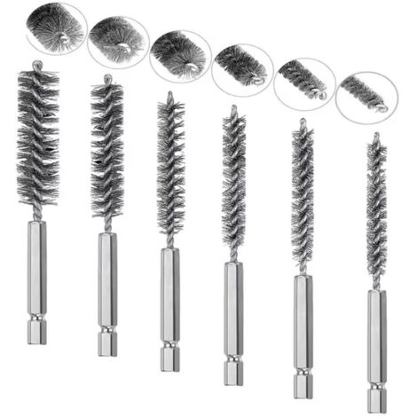 Ensemble de 6 brosses métalliques en acier inoxydable pour perceuse électrique, différentes tailles (8, 10, 12, 15, 17, 19 mm) pour le nettoyage des tubes et l'élimination de la rouille.