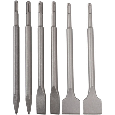 Ensemble de 6 burins pour marteau perforateur rotatif, tige ronde, pointe plate, longueur 250 mm, pour brique, béton et ciment