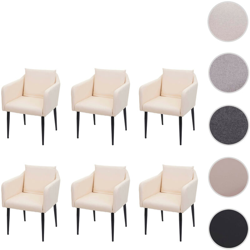 Mendler - 6x chaise de salle à manger HWC-H93, chaise de cuisine chaise inclinable - tissu/textile crème-beige
