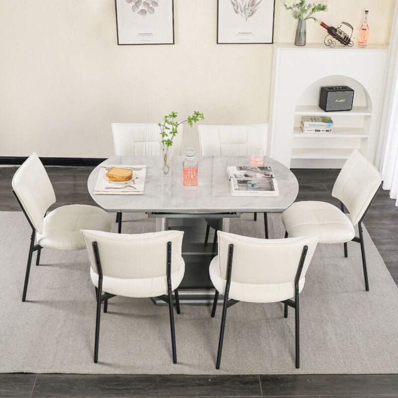 Dyhome - Ensemble de 6 chaises de salle à manger en cuir, pieds en métal, chaises de salle à manger sans accoudoirs, blanc