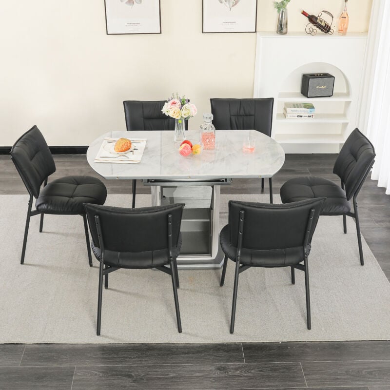 Dyhome - Ensemble de 6 chaises de salle à manger en cuir, pieds en métal, chaises de salle à manger sans accoudoirs, noir
