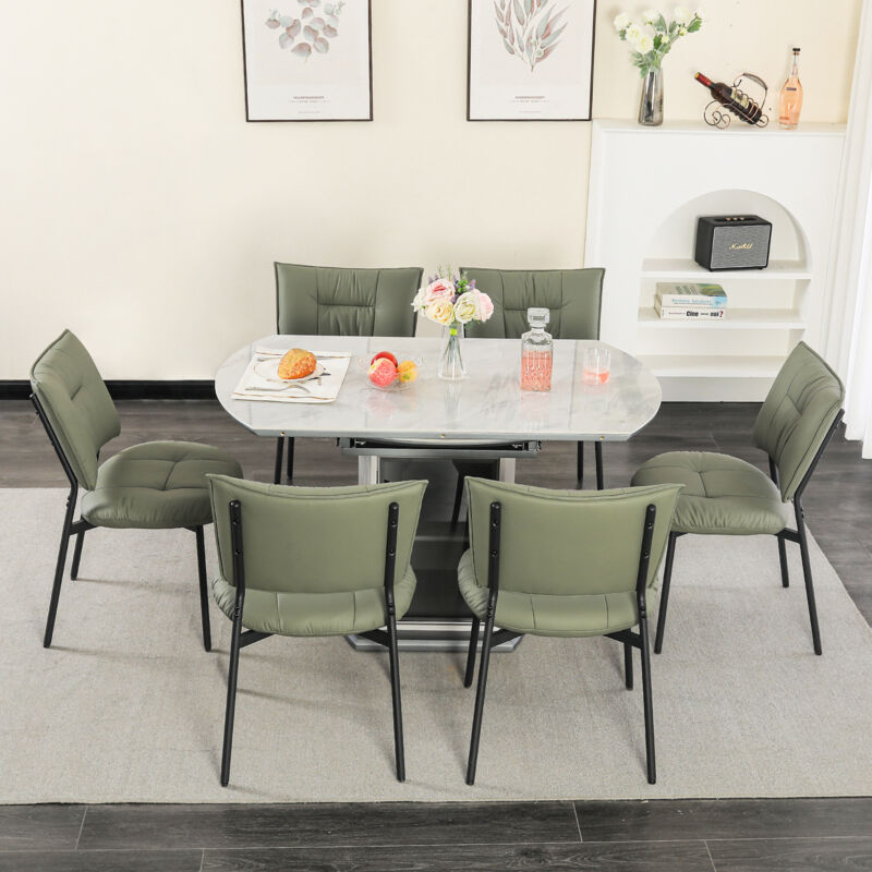 Dyhome - Ensemble de 6 chaises de salle à manger en cuir, pieds en métal, chaises de salle à manger sans accoudoirs, vert
