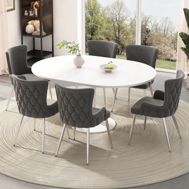 Redom - Ensemble de 6 chaises de salle à manger en velours, chaise longue de luxe pour salon, chambre à coucher, avec quatre pieds de support en