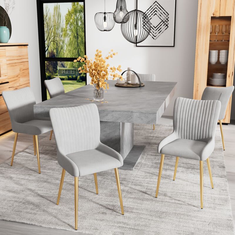 Redom - Chaise de salle à manger en velours, 47x58x85 cm, chaise longue de salon, rembourré Gris, pieds en métal or, 6 pcs