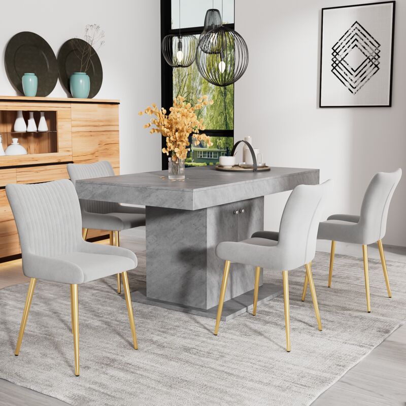 Ensemble de 4 chaises de salle à manger en velours, chaise longue de luxe pour salon, chambre à coucher, avec quatre pieds de support en métal doré,