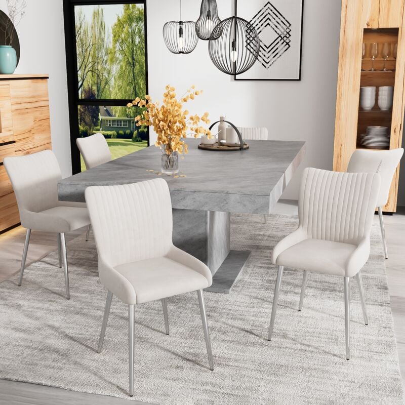 Okwish - Ensemble de 6 chaises de salle à manger en velours, chaise longue de luxe pour salon, chambre à coucher, avec quatre pieds de support en