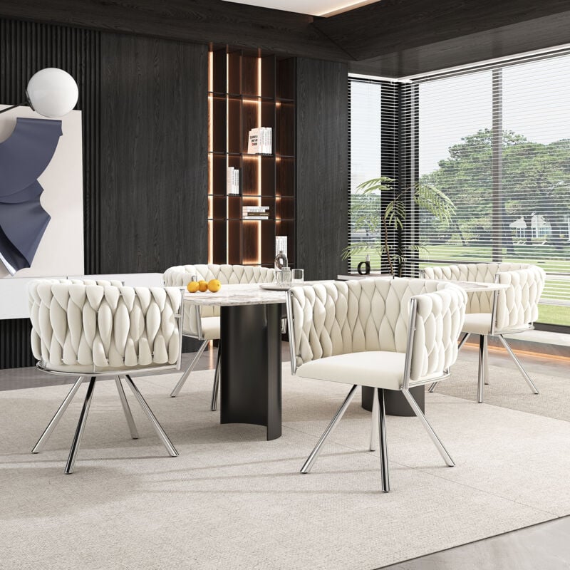 Redom - Ensemble de 4 chaises de salle à manger en velours, chaise pivotante de luxe pour salon, chambre à coucher, chaise pivotante de loisirs avec