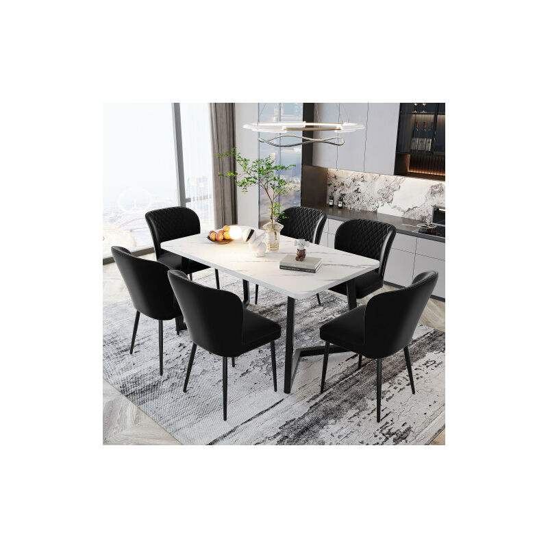 Liberté - Ensemble de 6 Chaises moderne de salonr rembourrée avec dossier et assise en velours, structure en métal, noir