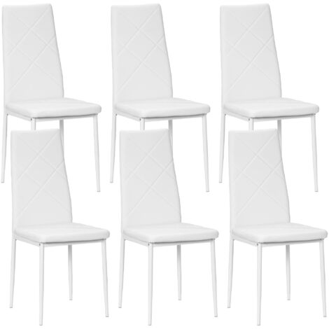 Ensemble de 6 chaises salle à manger en cuir synthétique, dossier haut avec coutures diamant,pieds en acier,modernes pour cuisine,chambre,bureau,blanc