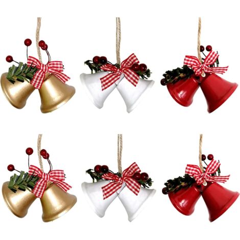Ensemble de 6 cloches de Noël à suspendre, avec ruban et couleur rouge.