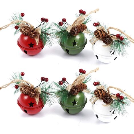 Ensemble de 6 cloches de Noël avec pommes de pin et baies rouges pour la maison