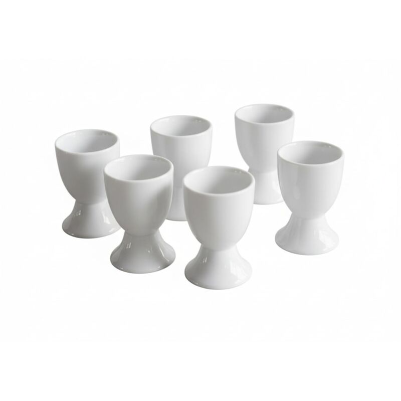 Ensemble de 6 coquetiers en porcelaine blanche au design simple, compatibles avec toutes les tables de petit-déjeuner.
