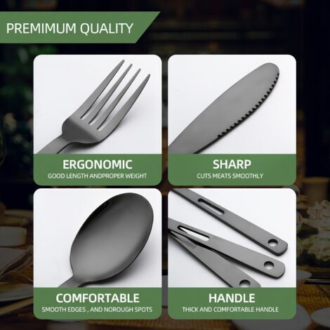 Ensemble de 6 couverts en acier inoxydable, compatible lave-vaisselle, style décontracté.