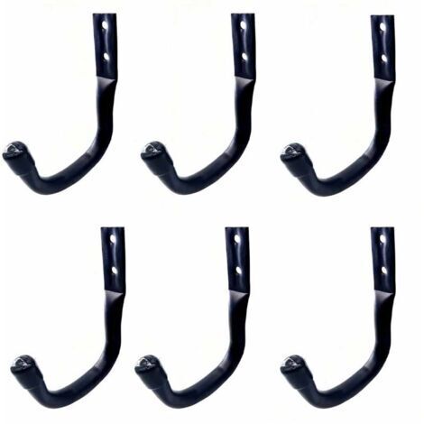 Ensemble de 6 crochets muraux pour garage, crochets muraux robustes, support mural noir pour vélos, crochets pour vélos, crochets de rangement pour échelle de garage, crochets en J muraux robustes.