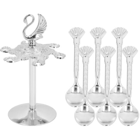 Ensemble de 6 cuillères à café en forme de cygne, finition polie miroir, construction robuste, support à base cygne, idéal pour les salades de fruits.