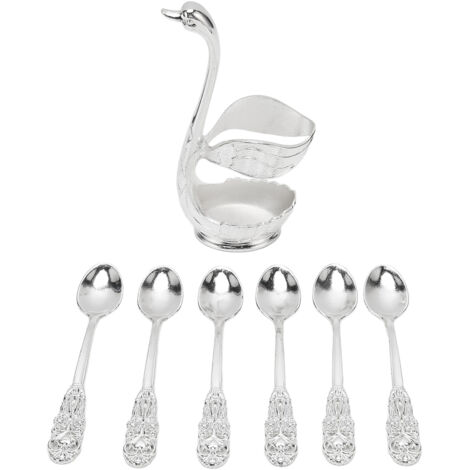 Ensemble de 6 Cuillères à Dessert avec Support Cygne Métallique - Organisateur pour Cuillères à Café et Gâteaux