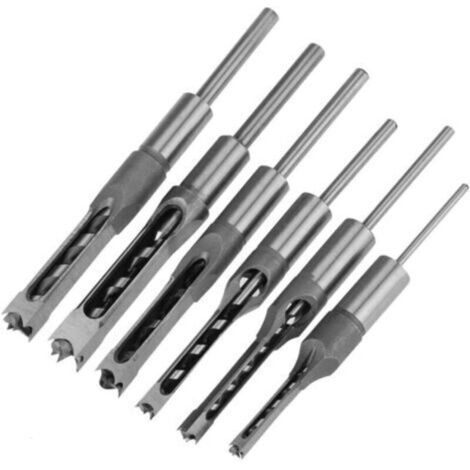 Ensemble de 6 forets à trous carrés, burins creux en acier, ensemble d'outils de menuisier pour scie cloche carrée, perceuse à bois, foret à trous carrés, foret à trous, burin à mortaiser, 1/4 5/16 3/