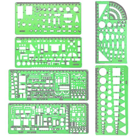 Ensemble de 6 gabarits de dessin polyvalents pour architectes : plans de maison, design d'intérieur et mobilier.