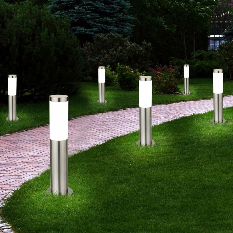 Etc-shop - Ensemble de 6 lampes sur pied d'extérieur à led éclairage d'allée de cour en acier inoxydable éclairage de stand de chemin de jardin argent