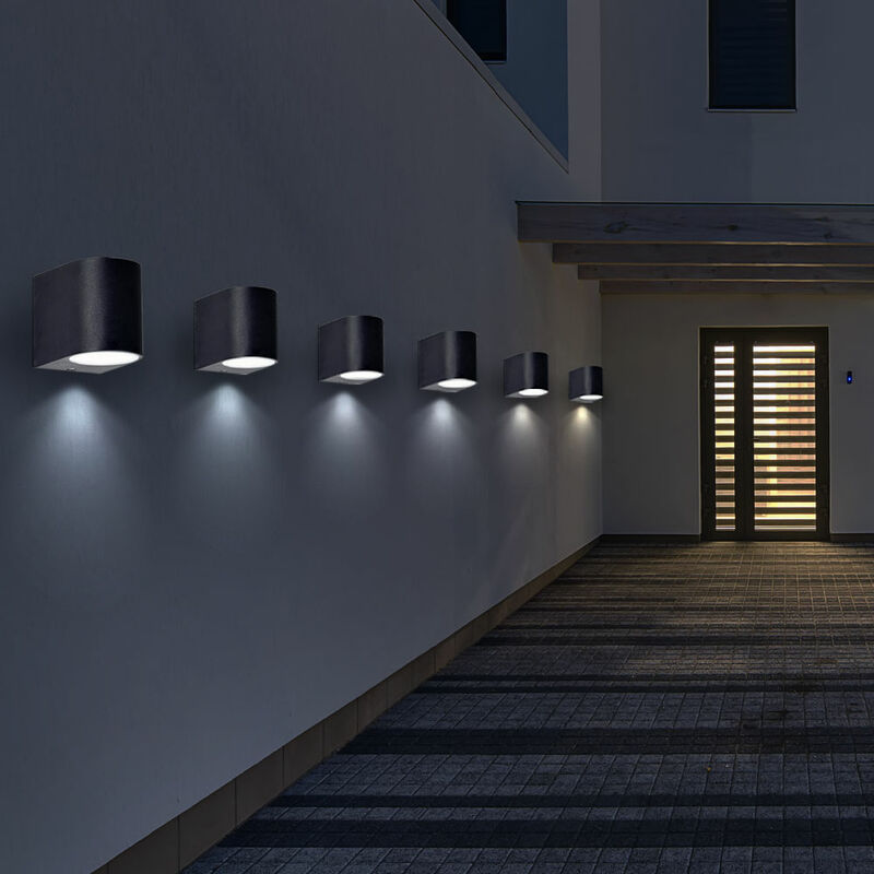 Lot de 6 appliques d'extérieur en aluminium coulé sous pression noir mat façades de terrasse lampes en verre