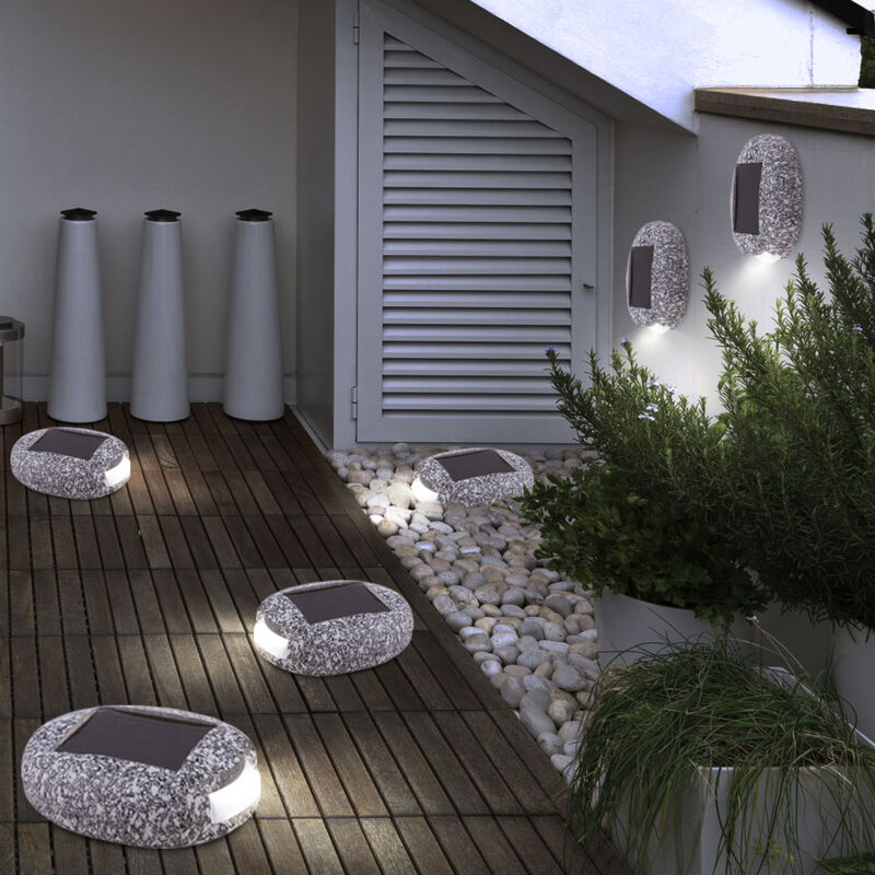 Ensemble de 6 led solaires lampes d'extérieur en pierre patios balcon décoration jardin chemin lumières