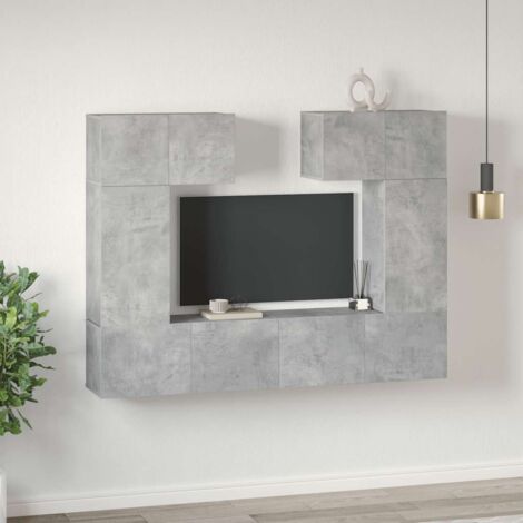 Ensemble de 6 meuble TV - Armoire Télévision Moderne  Banc TV Gris béton Aggloméré -FR50818