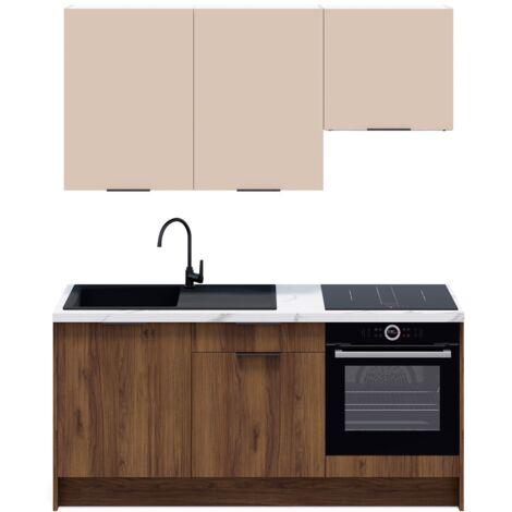 Ensemble de 6 meubles de cuisine - L. 185 cm - noyer brun et cachemire - Sierra Mix