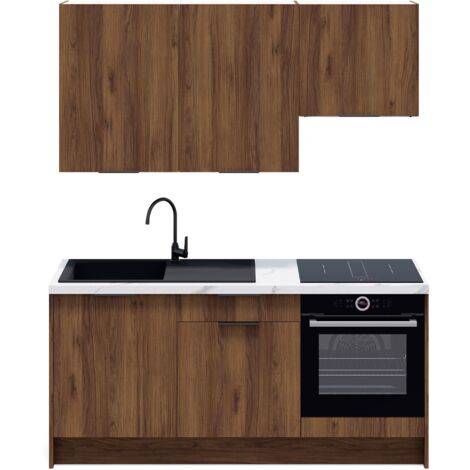 Ensemble de 6 meubles de cuisine - L. 185 cm - noyer brun - Sierra