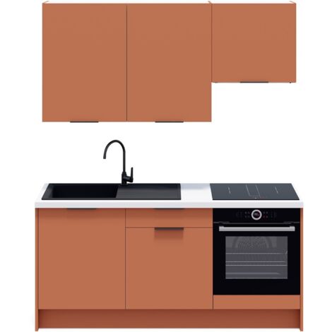 Ensemble de 6 meubles de cuisine - L. 185 cm - terracotta - Luzia