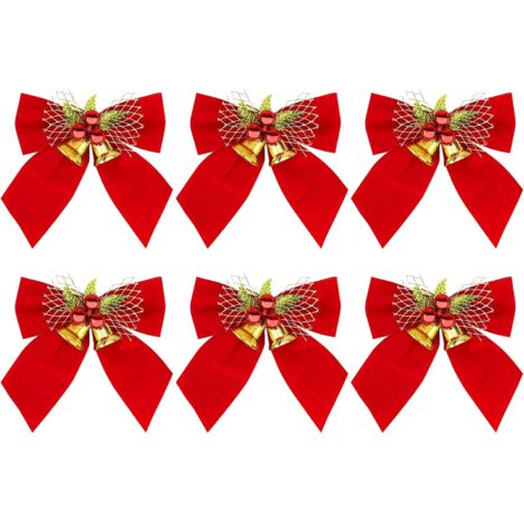 Ensemble de 6 nœuds de Noël, nœuds pour sapin de Noël avec clochettes, décorations de Noël