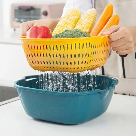 Ensemble de 6 passoires empilables en plastique, double couche, pour laver et faire tremper les fruits et légumes.