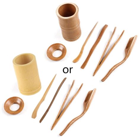 Ensemble de 6 Pièces pour Cérémonie du Thé en Bambou : Cuillères, Pince, Épingle, Passoire et Tubes