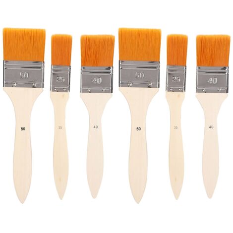 Ensemble de 6 Pinceaux à Huile en Nylon avec Manche en Bois et Tube Aluminium