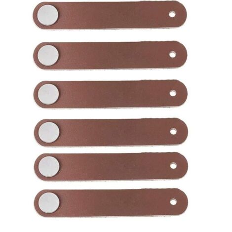 Ensemble de 6 poignées de meuble en cuir, poignées de porte en cuir à un seul trou de style moderne, poignées de porte de tiroir en cuir véritable et alliage d'aluminium (marron)