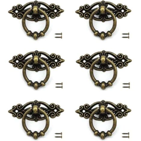 Ensemble de 6 poignées de porte de tiroir en alliage antique, espacement des trous de 45 mm, avec vis, adaptées aux armoires, tiroirs et coiffeuses