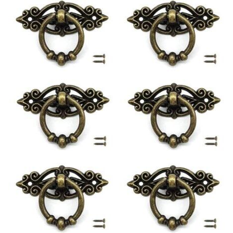 Ensemble de 6 poignées de porte de tiroir en alliage antique, espacement des trous de 45 mm, avec vis, adaptées aux armoires, tiroirs et coiffeuses