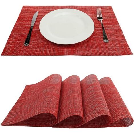 Ensemble de 6 sets de table - 18 x 12 pouces - antidérapants - lavables - PVC - sets de table - résistants aux déchirures - résistants à la chaleur - résistants aux taches - cuisine - rouges - décorat