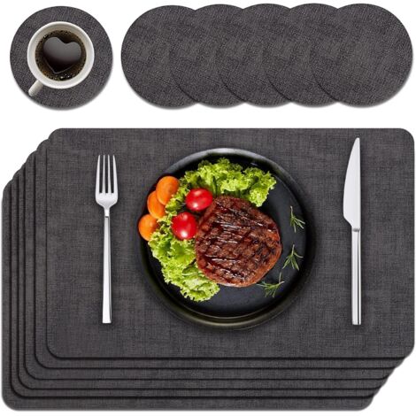 Ensemble de 6 sets de table et sous-verres, sets de table de Noël, sets de table en PU, ensemble de 6 pièces adapté aux tables de cuisine, utilisation intérieure et extérieure - couverts non inclus.