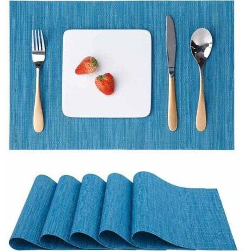 Ensemble de 6 sets de table lavables, antidérapants et isolants thermiques, en vinyle tissé, adaptés aux tables de cuisine, bleus, 30 x 45 cm